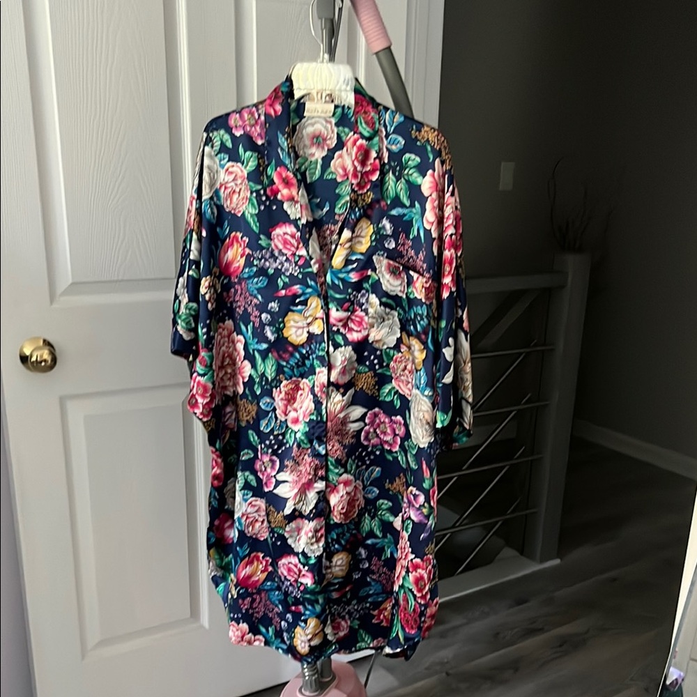 Blue and Pink Floral Robe Intimates Sleepwear